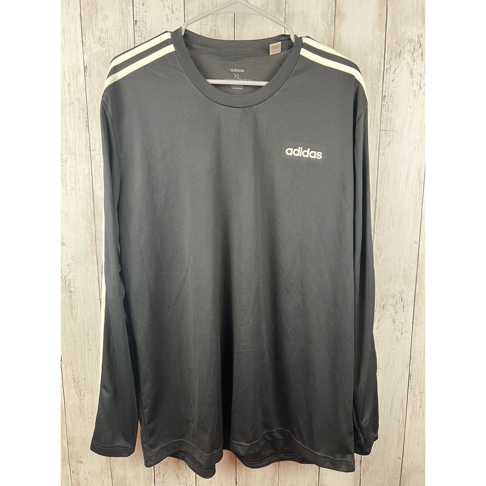 Adidas Climalite Mens Size XL Black Long Sleeve with White Stripes Shirt